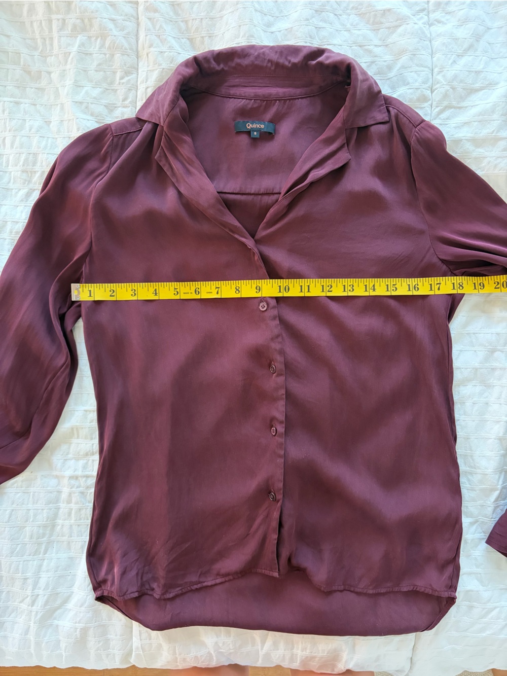 Quince Washable Stretch Silk Button-Down Shirt in Wine Red - Picture 3 of 5